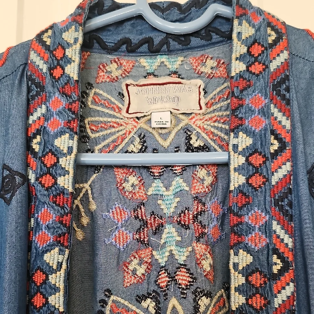 Johnny Was Piper Shirt Tail Kimono Boho Embroidered Large Preowned - Picture 13 of 14